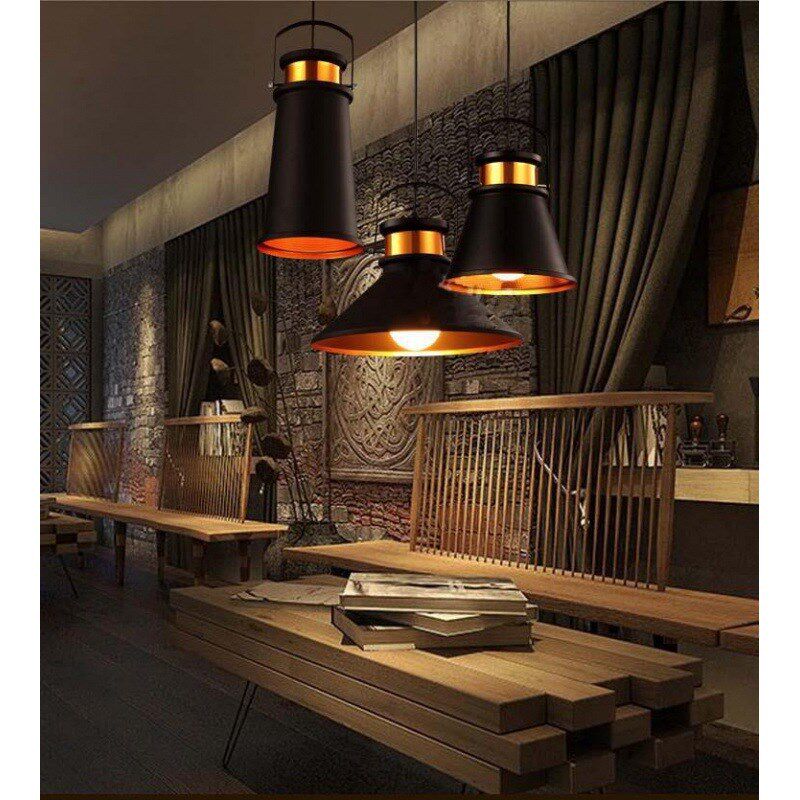 工业风餐厅怀旧吧台吊灯材质美式单头喇叭复古个性创意装饰蜡烛
