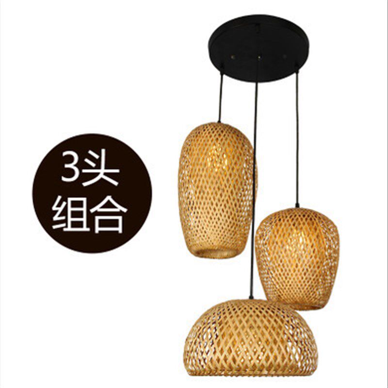 餐厅吊灯简约创意田园竹编艺术书房卧室过道新中式阳台玄关三头灯