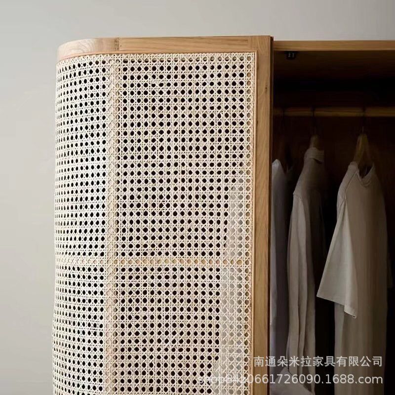 美式乡村藤编双门实木衣橱小户型简约现代卧室衣柜储物收纳柜