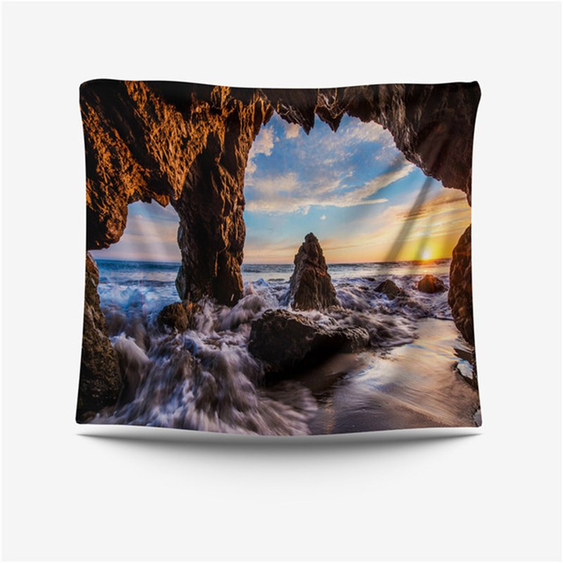 椰树超大背景布洞穴海景挂布墙壁装饰挂毯床头卧室客厅沙发墙布画