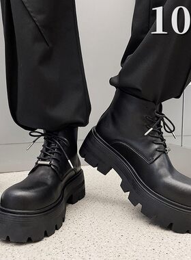 日系松糕马丁靴男j厚底德比靴短筒时装大头高筒皮鞋内增高男靴10c