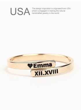 14K包金刻字定制 小众设计戒指女闺蜜 蹦迪戒指网红可调节 ins潮