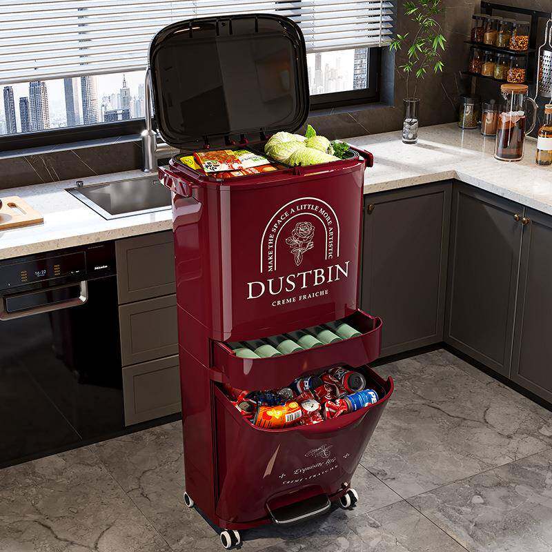 垃圾家免弯腰用桶大容双量可674移动带盖脚踏式新款厨房桶大号垃