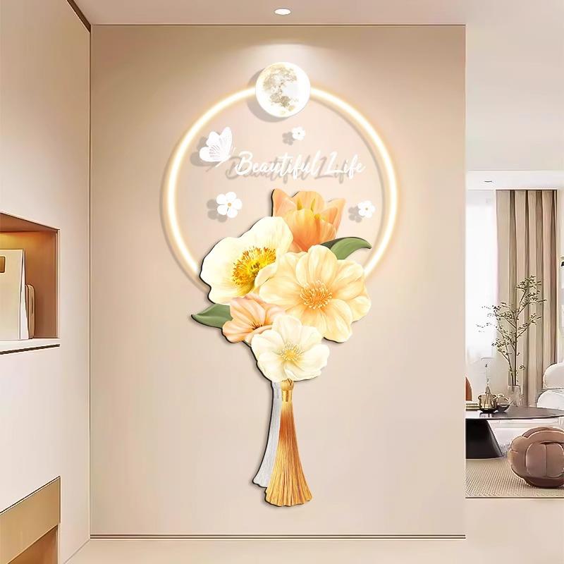 组小清新玄关花卉USH奶装饰画油风合挂氛画围感走廊过道装饰led灯