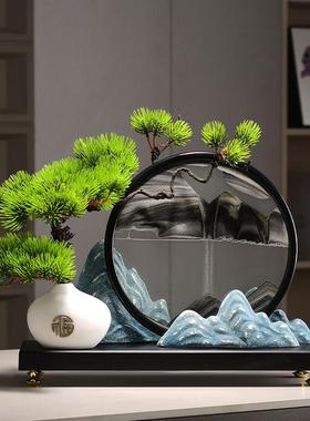 中迎客松式摆件流沙1画玄关博装古架复古风禅意茶室家居新饰品