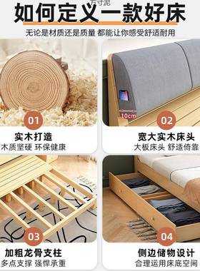 实木床2木1米双人1.8出米大床单人床1DBI.5用简易板床m床租屋床