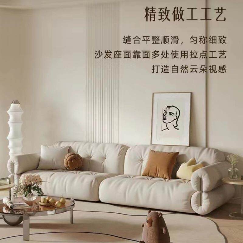 复古2230风黑式糖云朵沙发轻奢中古风大法小户型直组排转角合沙发