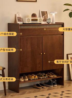 27258黑色实木柜玄关物柜小户型入户收纳柜带柜鞋抽抽屉现储代简