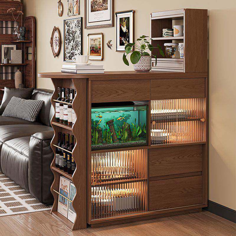 全实木吧台台餐边ZVS柜厅一体家日式可收缩伸缩餐桌窄岛用客隔断