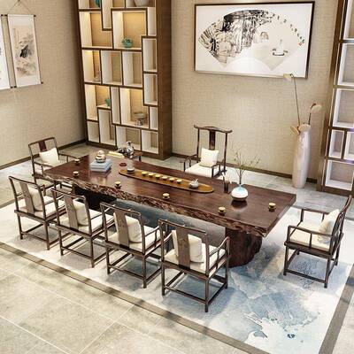 中实木茶桌全套家用新原木喝茶桌茶子SQF大板功夫台客厅式茶桌椅