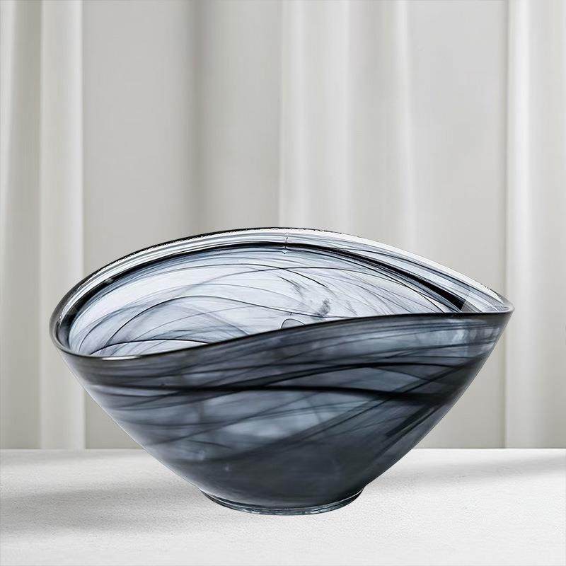 工厂无盘铅拉碗日手式工创意水沙墨玻璃盘装饰20YG0415餐果果斗