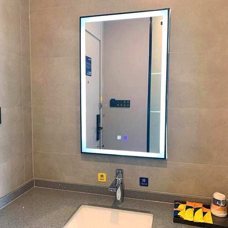 7天酒店洗手台发光镜子客房卫生间浴室镜铝合金不锈钢框智能镜