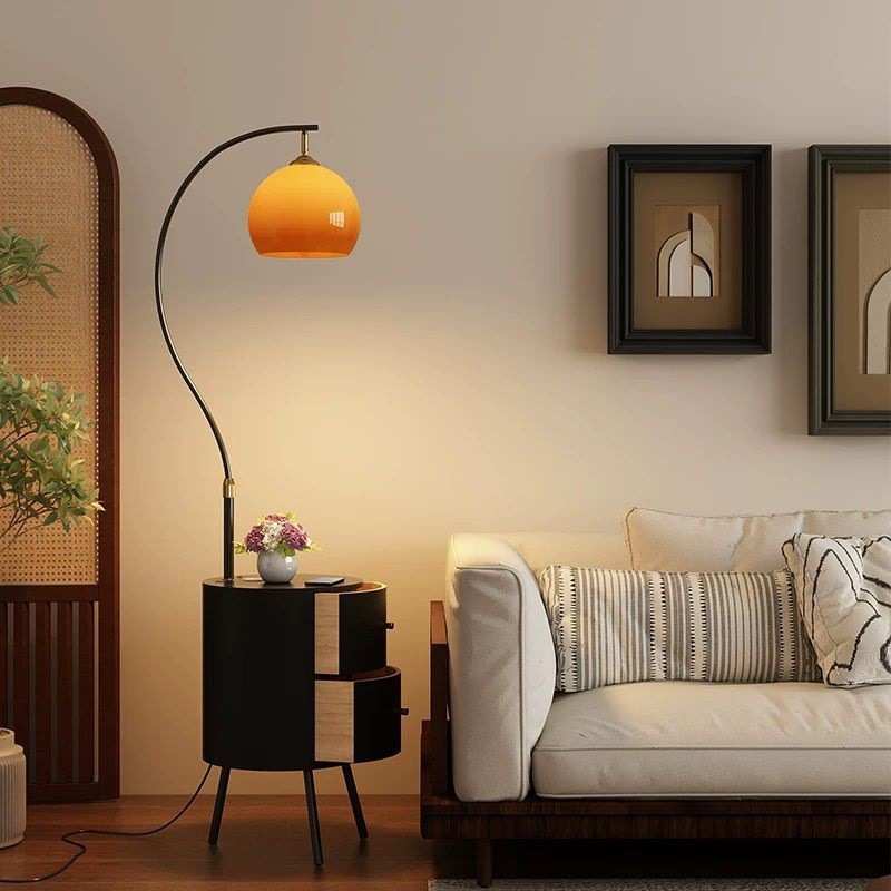 中古风落地灯客厅卧室感新中式沙发旁边几复古床头柜一体台灯