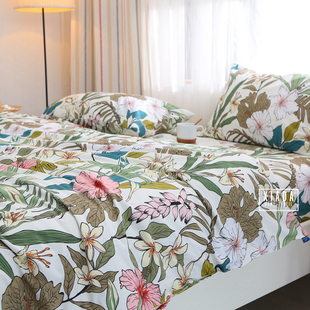 美式 艺术大花e朵纯棉被套单件150x200X230全棉斜纹被罩秋冬加厚款