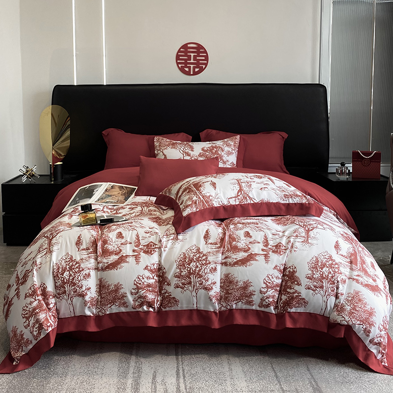 高档婚庆四件套大红床单婚嫁高级感被套结婚床上用品陪嫁婚房喜被