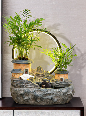 假山流水喷泉土楼摆件招财水车循环水景客厅办公室T茶桌礼品装饰