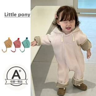 丹麦风小雨伞婴儿秋冬保暖轻便柔软双面绒宝宝连体衣外出爬服洋气