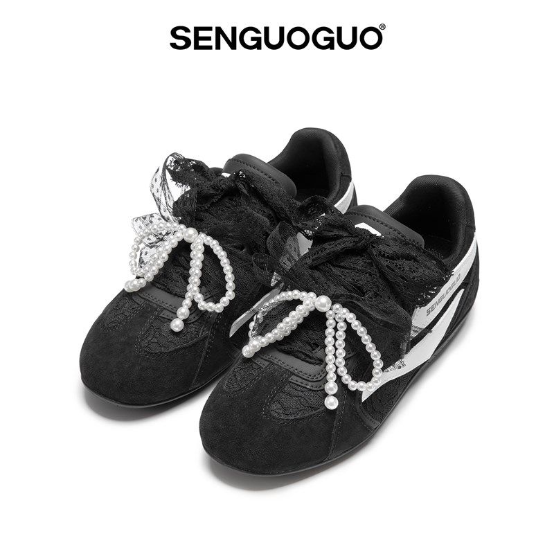 森果果 赛车鞋/黑色蕾丝德训鞋女2025夏季新款4CM内增高鞋子版型,流行男鞋,德训鞋,淘宝优惠券,粉丝福利购,淘宝优惠卷