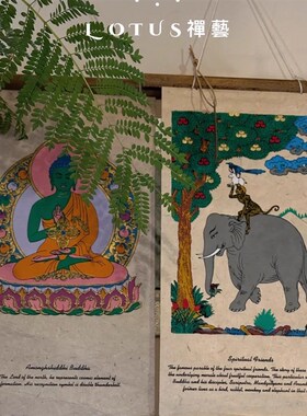 尼泊尔藏纸手工洛卡纸手绘画彩色装饰挂K画画像鎏金礼物精致礼品