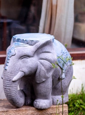 大象石墩子造型花盆架底座庭院户外花园门口装饰造景布置中式摆件