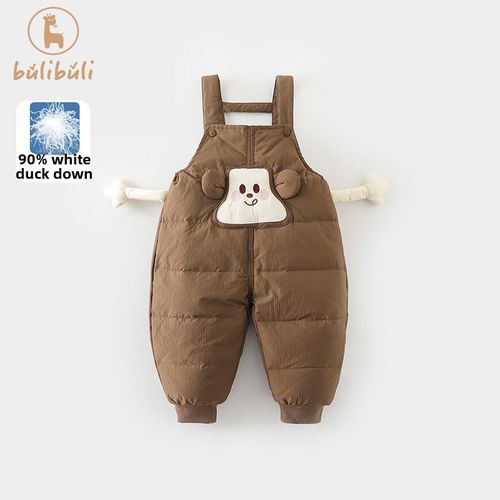 男童羽绒背带裤冬装2024新款女宝宝超萌可爱保暖小童连体长裤冬季