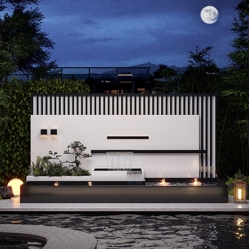 户外不锈钢水幕墙屏风隔断花箱庭院中式造景观鱼池水循环流水摆件