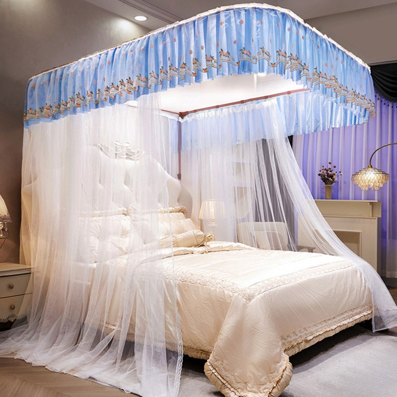 新品U型导轨滑轮蚊帐加粗不锈钢拉幕轨道宫廷三开门防蚊床幔帘子