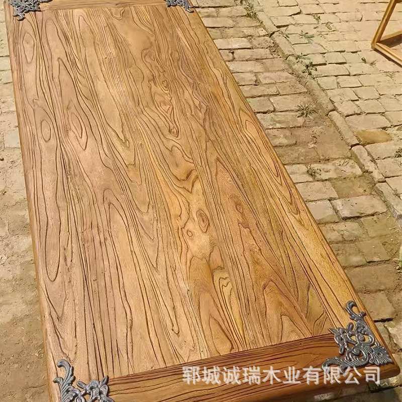 老榆木桌面板吧台旧木板工作台实木大板办公写字台桌板长方形餐桌