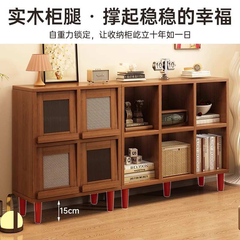 实木书柜靠墙落地置物柜飘窗收纳柜带门格子柜防尘储物柜组合书架