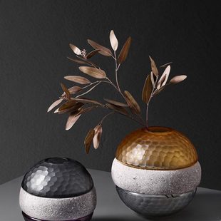 北欧创意球型玻璃圆口花瓶摆件客厅插花餐桌电视柜家居软装饰摆设