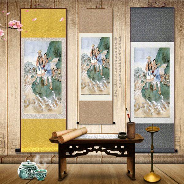 大禹治水丝绸卷轴国画 古代人物装饰挂画 大禹国画 定制定做 包邮