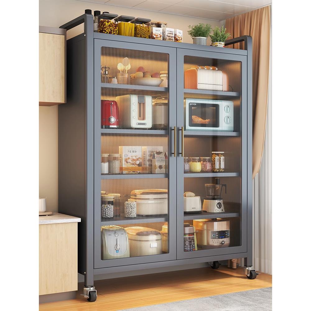 厨房多功能微波炉置物柜家用碳钢碗柜电器收纳柜子防尘落地储物柜