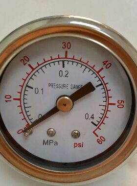 40mm轴向镶嵌式压力表0-0.4mpa 60psi 带固定支架背后螺纹m10*1牙