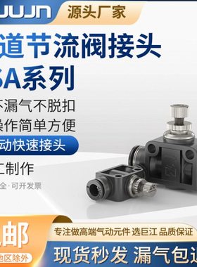 巨江气动黑色接头LSA-4/6/8/10/12/14调节快插气管节流快速接头