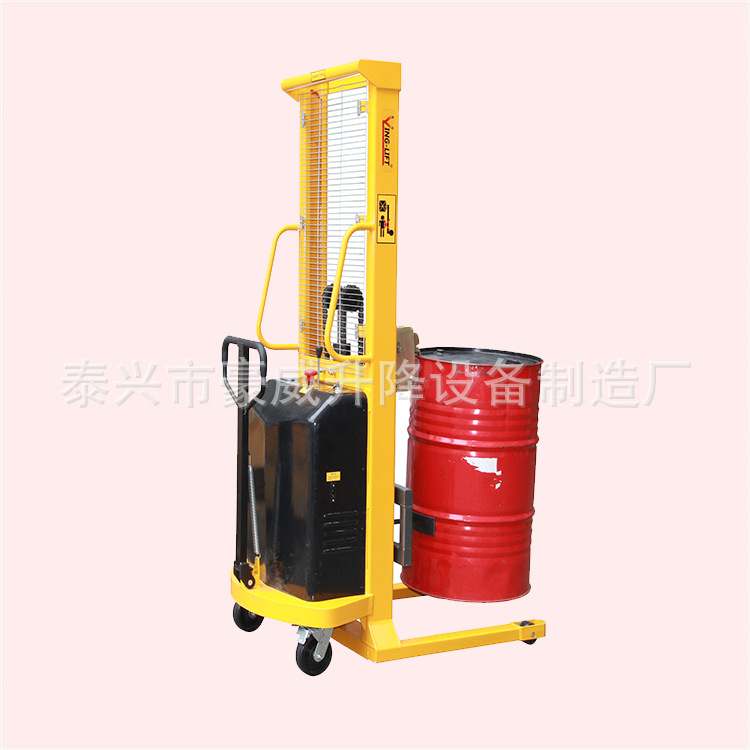 供应半电动油桶堆高车油桶夹液压升高车 叼扣式圆桶升降叉车