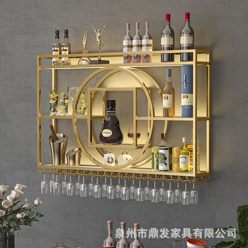 餐厅铁艺壁挂酒架商用吧台发光摆酒展示架高脚杯倒挂置物酒柜
