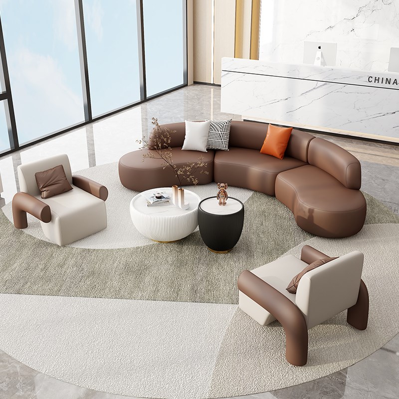 酒店大堂办公室轻奢会客洽谈休z息区接待别墅圆弧形商务创意沙发
