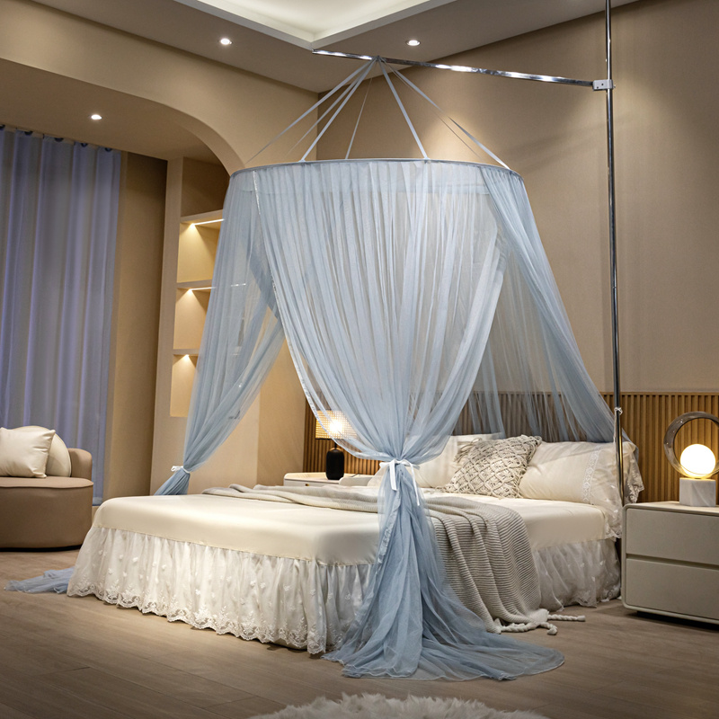 A类免安a装大圆顶吊顶蚊帐支架家用卧室公主风床幔落地拼接子母床