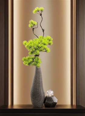 中式陶瓷细长高花瓶摆件高级意境入户玄关K客厅迎客松花艺家装饰