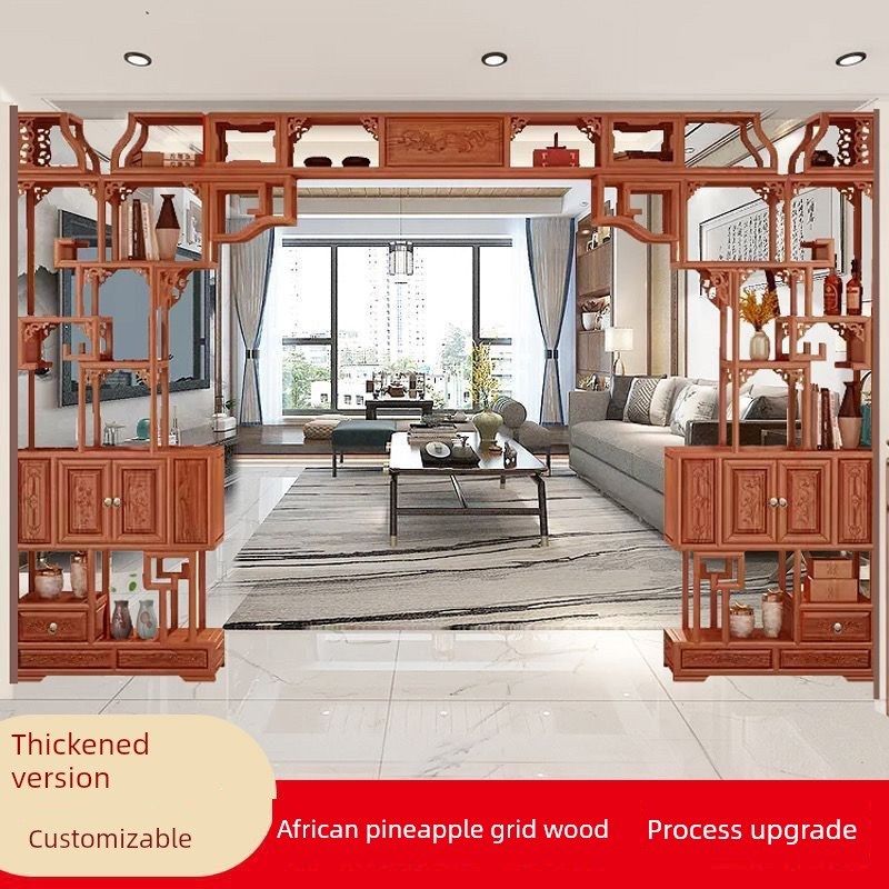 实木伸缩月洞门博古架新中式客厅门隔断背景墙月亮拱门新款定制