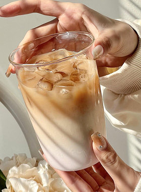 小众美式拿铁咖啡杯家用玻璃杯inDs风果汁杯牛奶冷饮料杯喝水杯子