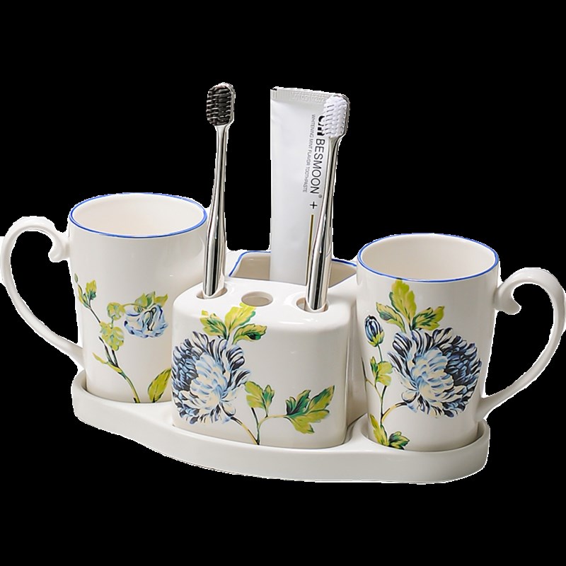 美式家用卫生间陶瓷漱口杯套装酒店民宿洗漱杯套件刷牙杯浴室牙具
