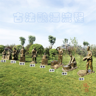 古法酿酒场景雕塑 酒文化户外仿铜摆件 古代人物造酒烧酒工艺雕像