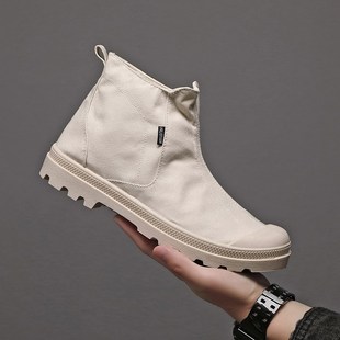 防滑耐磨登山工作鞋 靴短筒侧拉链高帮帆布鞋 马丁靴男户外工装 秋季