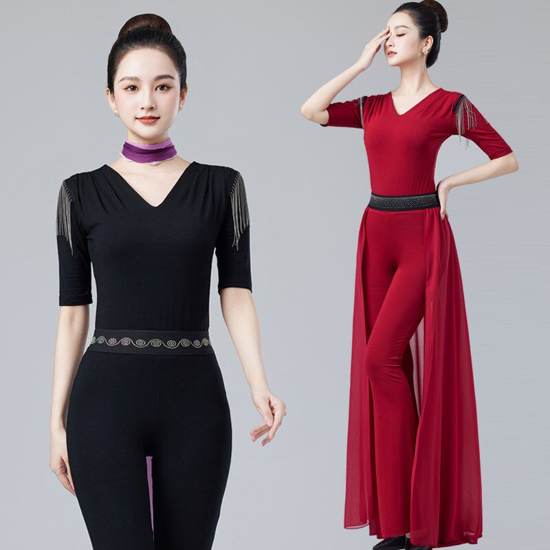 形体训练服装女2024新款气质走秀导师礼仪培训舞蹈练功服腰纱套装