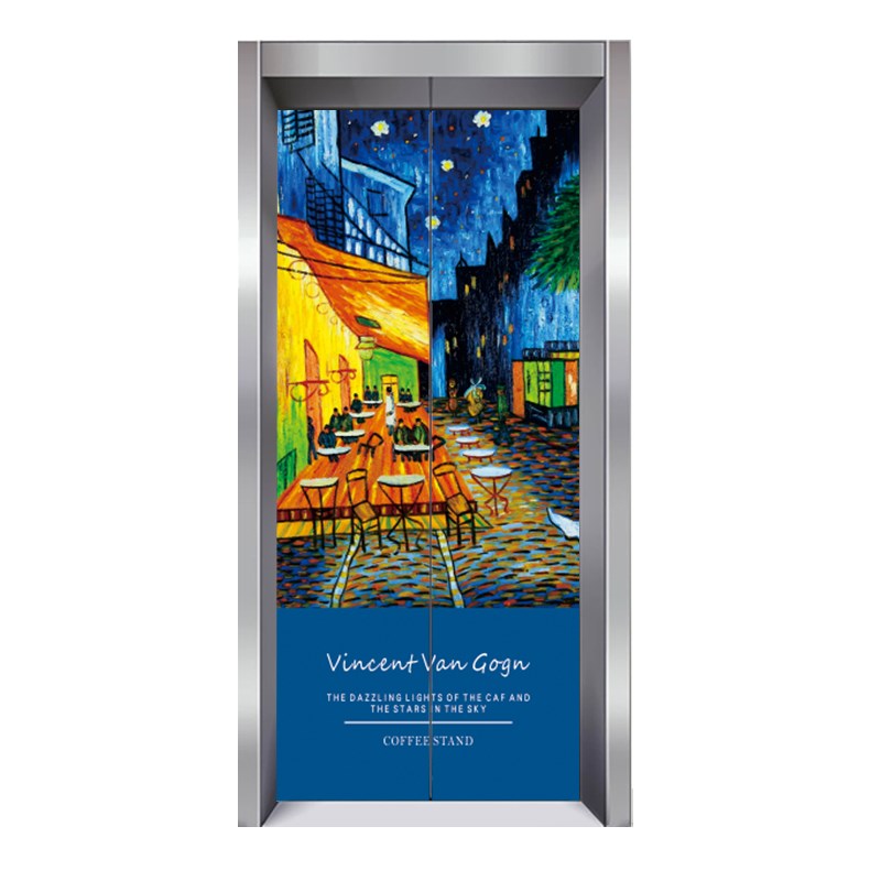 现代梵高星空电梯贴纸防水自粘入户电梯门贴纸整张装饰遮挡翻新贴