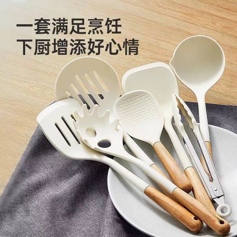 硅胶铲不粘锅锅铲套装家用耐高温炒勺汤勺炒菜铲子木勺子厨C