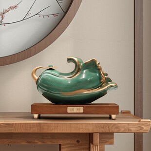 中国风陶瓷冰裂釉金玉白菜摆件招百财玄关电视酒柜博古架家居饰品