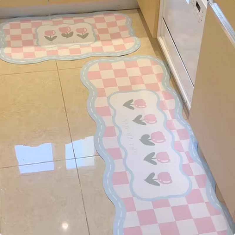 可爱粉色少女心厨房专用地垫防滑防油地毯家用可擦洗耐脏脚垫子,居家布艺,家用脚垫,淘宝优惠券,粉丝福利购,淘宝优惠卷
