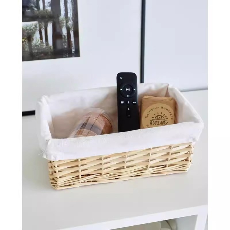 藤编收纳筐桌面收纳篮编织布艺杂物零食收纳盒置物框竹篮竹编篮子
